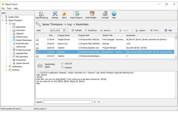 Keystroke logging / keylogging